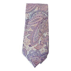GEOFFREY BEENE Silver Gray Purple Pink Totally Paisley Silk Blend Classic Tie